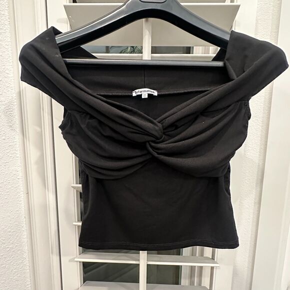 Reformation Tops - Reformation Ezlynn Black Off Shoulder Twist Front Ruched Knit Top Size XS